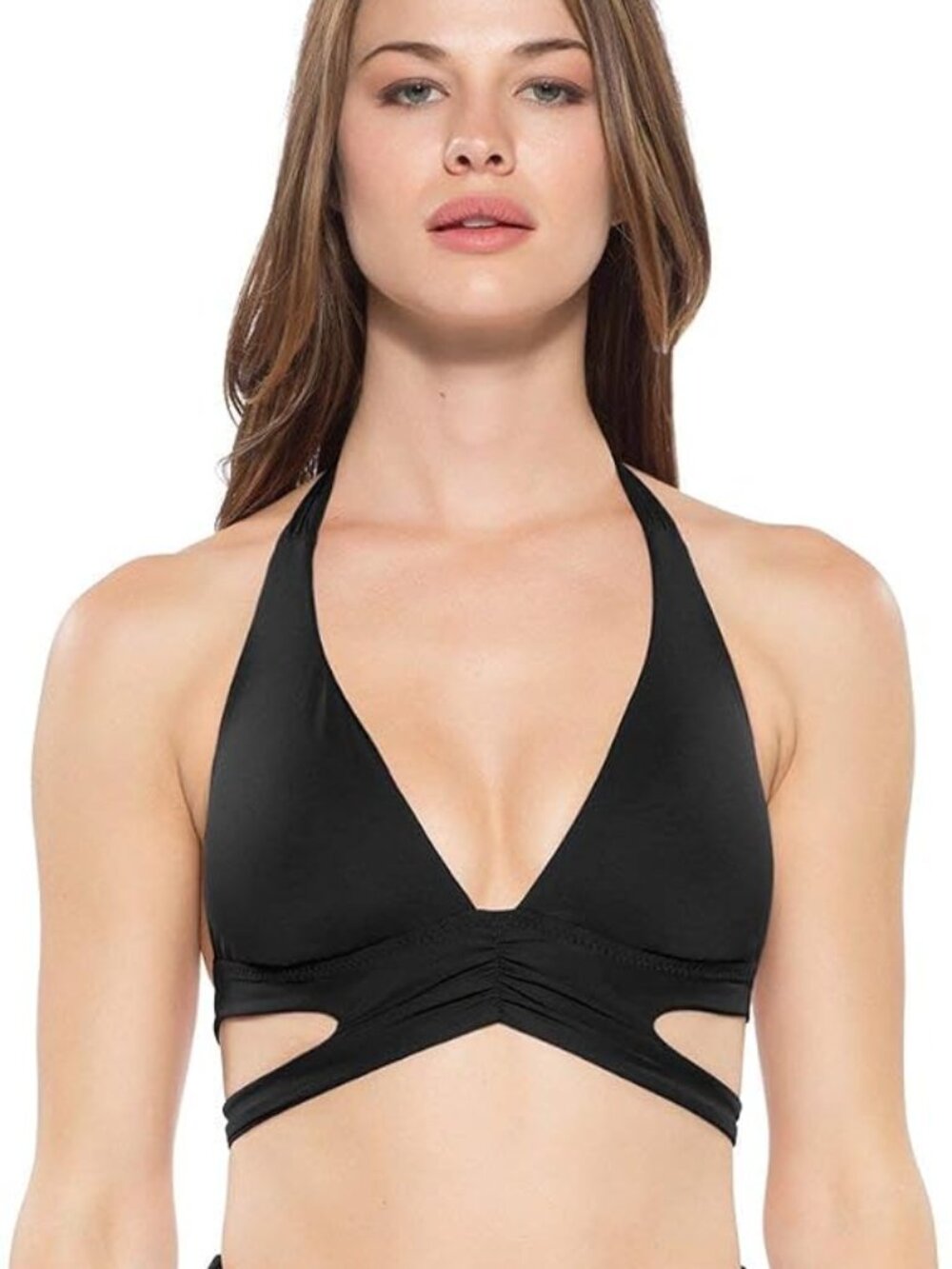 BECCA Womens Cut Out Banded Halter Bikini Top